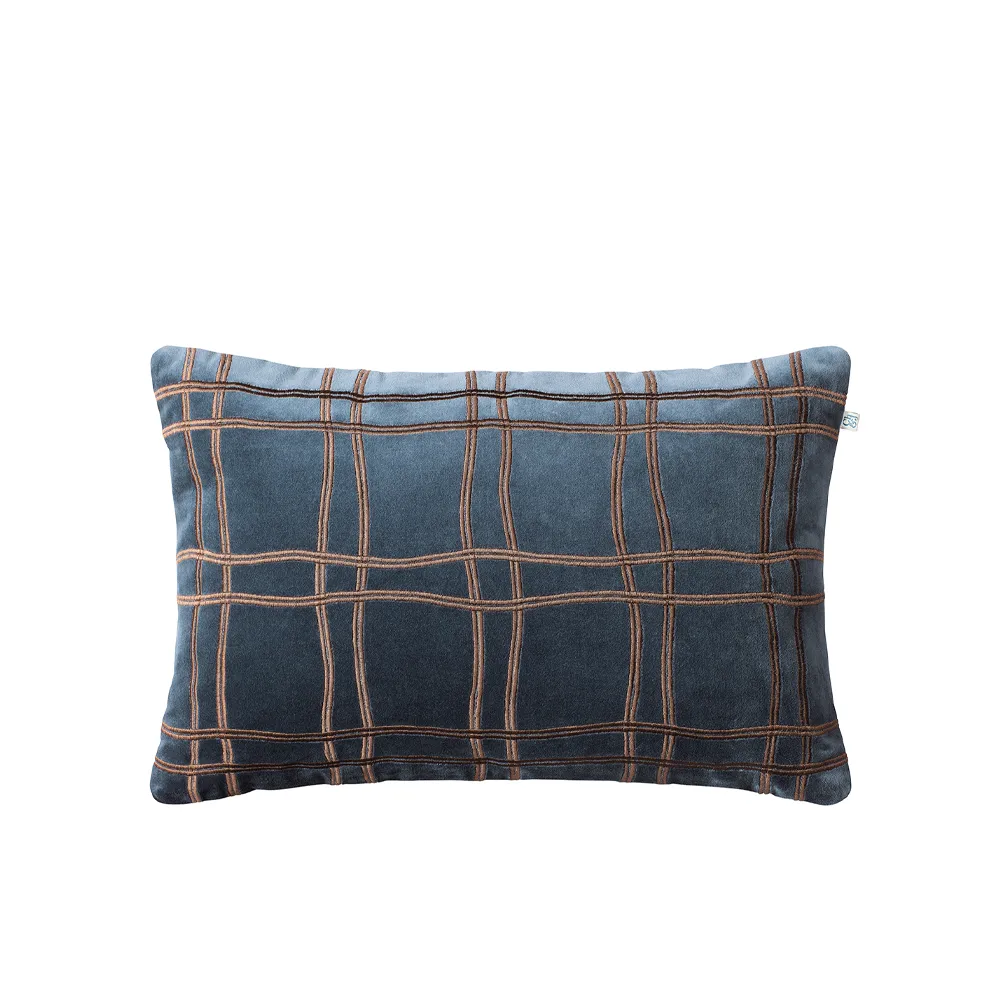 Chhatwal & Jonsson Housse de coussin Tattersall sea blue/cognac, cm